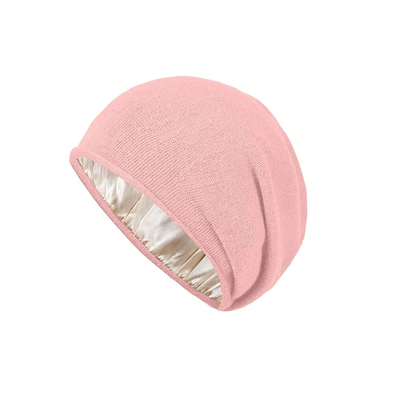 Unisex Satin Lined anti Static Knitted Hat for Women Winter Silk Lining Slouchy Wool Blend Warm Cuffed Skullies 2Layer Beanies