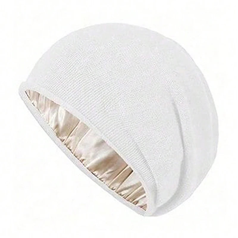 Unisex Satin Lined anti Static Knitted Hat for Women Winter Silk Lining Slouchy Wool Blend Warm Cuffed Skullies 2Layer Beanies